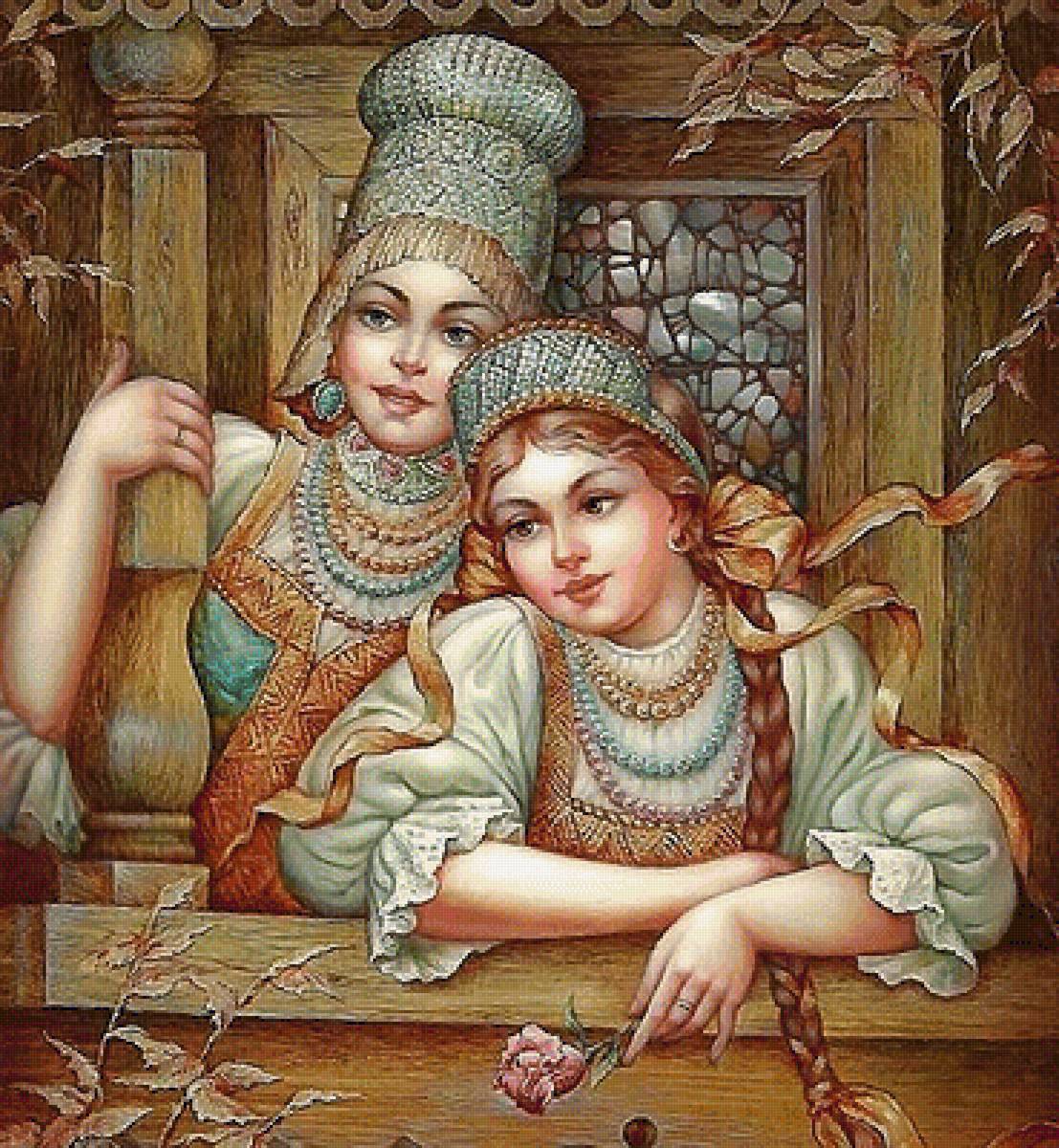 народный костюм - федоскинская миниатюра - предпросмотр