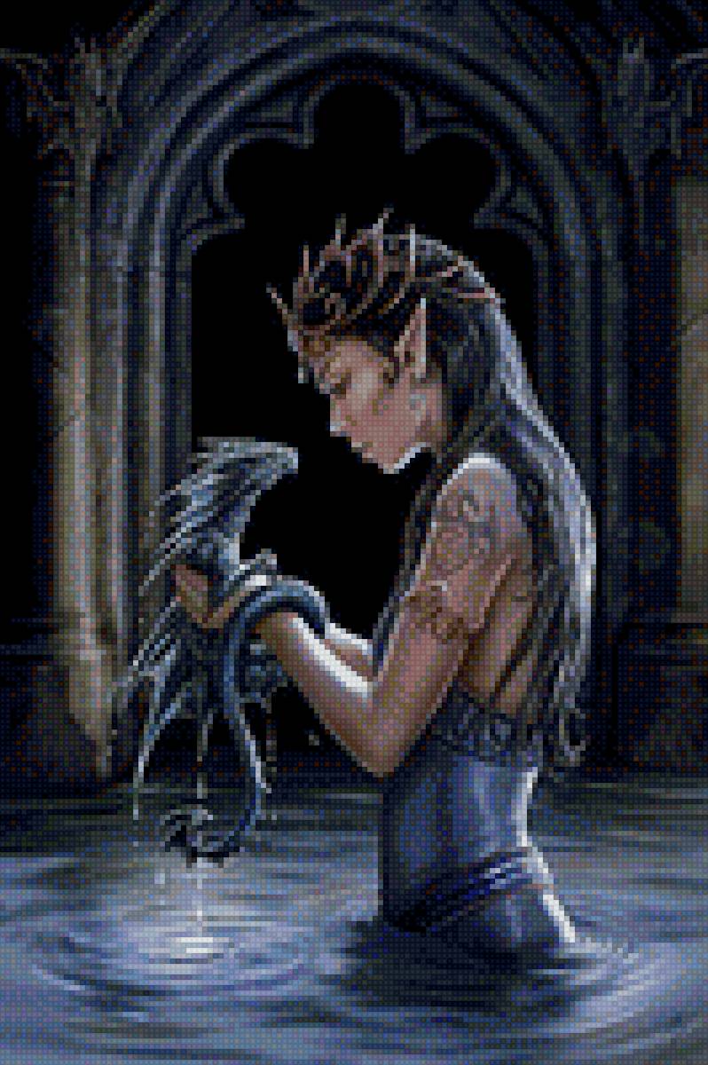 Водный дракон и девушка - дракон, девушка, фентези - предпросмотр