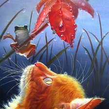 Схема вышивки «котёнок и лягушка»