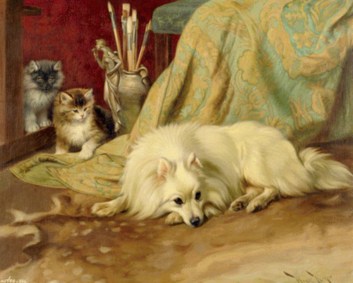 Неожиданная встреча - покрывало, котята, пес - предпросмотр