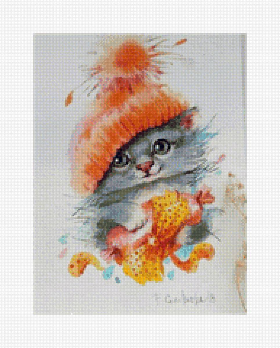 Котик - вышивка крестиком - предпросмотр