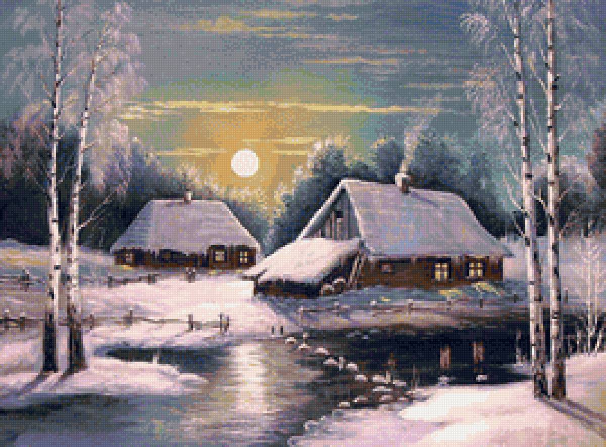 №1850454 - снег, ночь, пейзаж зима, вода, природа - предпросмотр