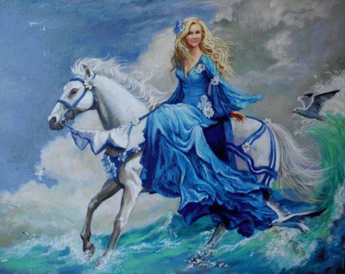 Всадница - море, конь, девушка - предпросмотр