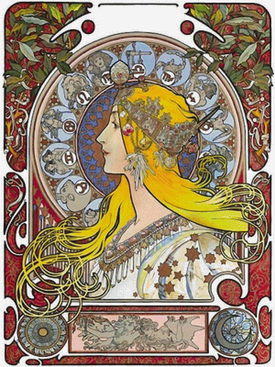 девушка - альфонс муха - предпросмотр