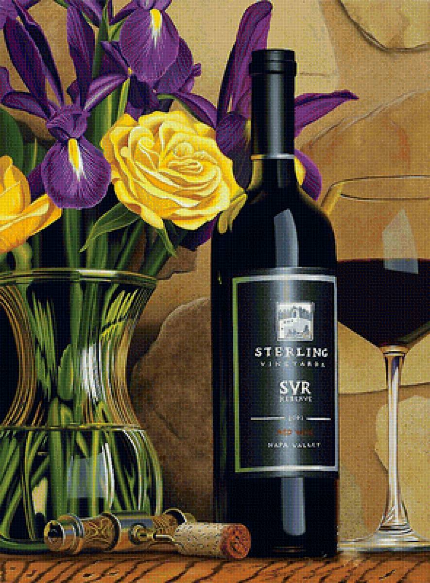 Серия "Натюрморты". - букет, цветы, натюрморт, вино - предпросмотр