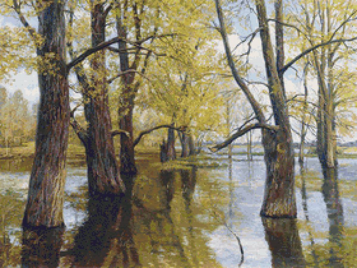 Худ. Брусилов. Весенний разлив. - пейзаж, половодье, весна - предпросмотр