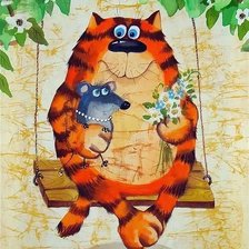 Схема вышивки «кот на качелях»