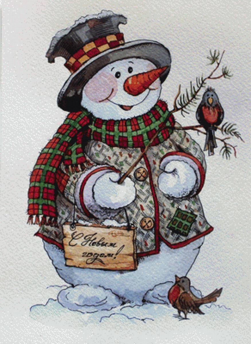 снеговик - снеговик, птичка, зима, с новым годом - предпросмотр