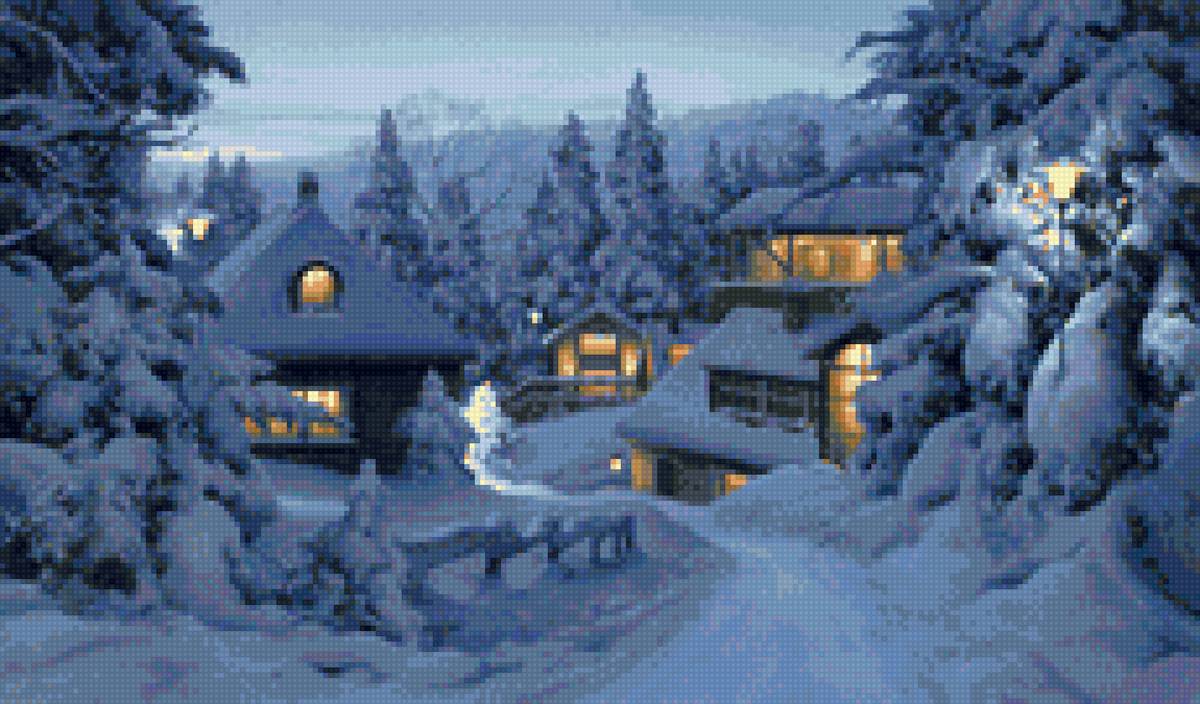 Худ. Евгений Лушпин. - снег, природа, деревня, пейзаж зима - предпросмотр