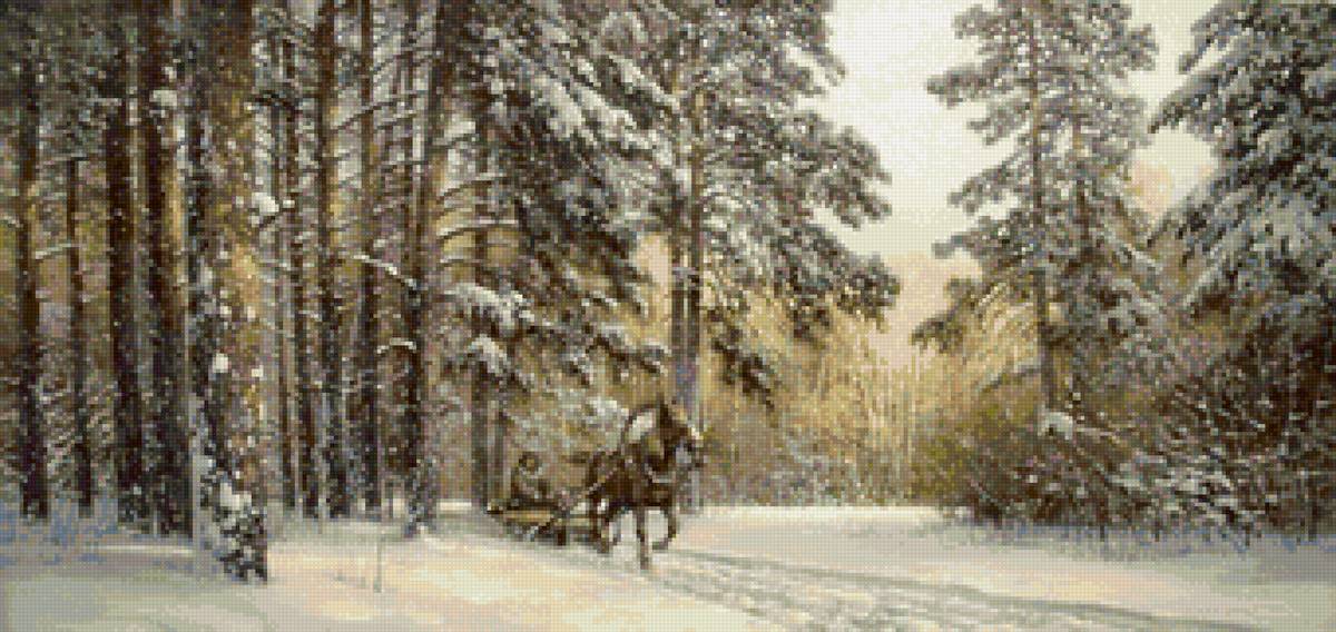 Худ. Колпашников. - пейзаж зима, сани природа, лес - предпросмотр