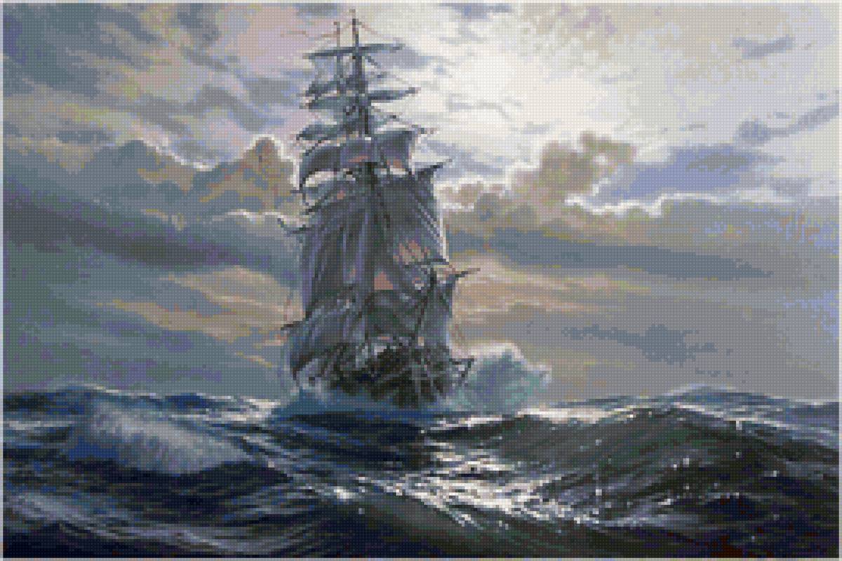 Худ. Марк Рузик. - пейзаж, парусник, море - предпросмотр