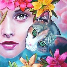 Схема вышивки «ROSTRO GATO FLORES»