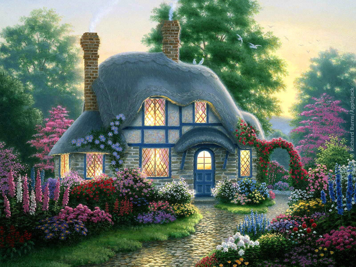 Домик - природа, пейзаж, цветы, деревья, домик - оригинал