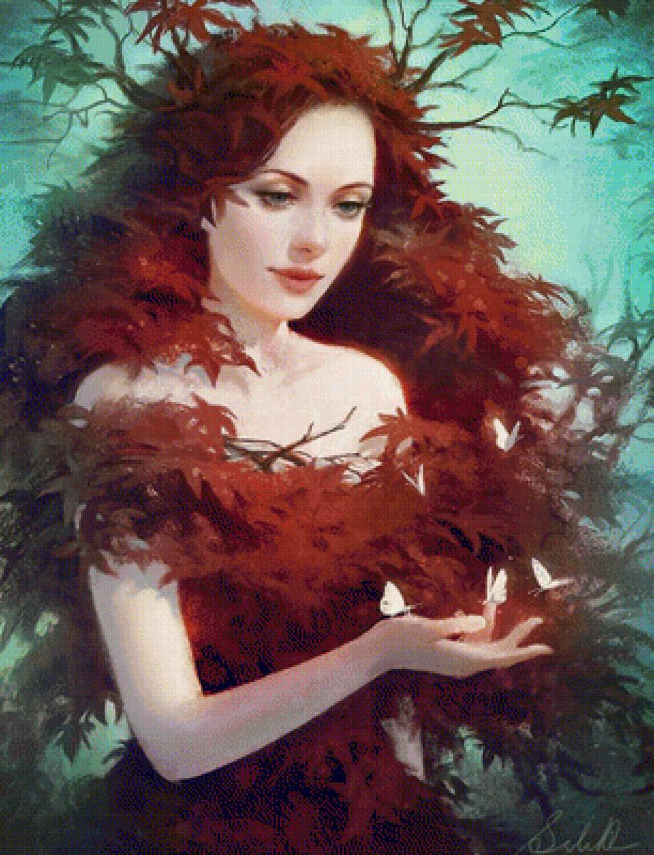 Осень - девушка, бабочки, осень, листья - предпросмотр