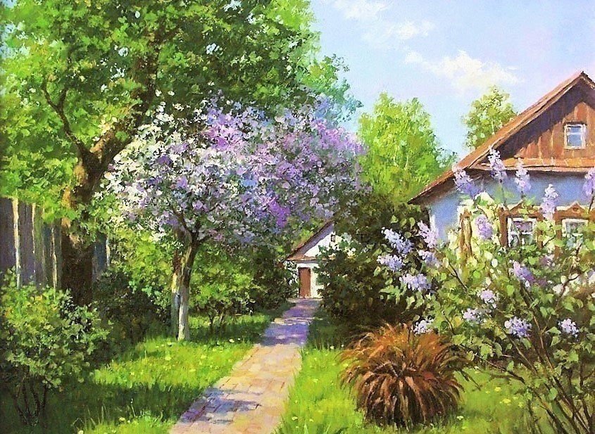 Деревенский сад - сад, природа, деревня, дом - оригинал