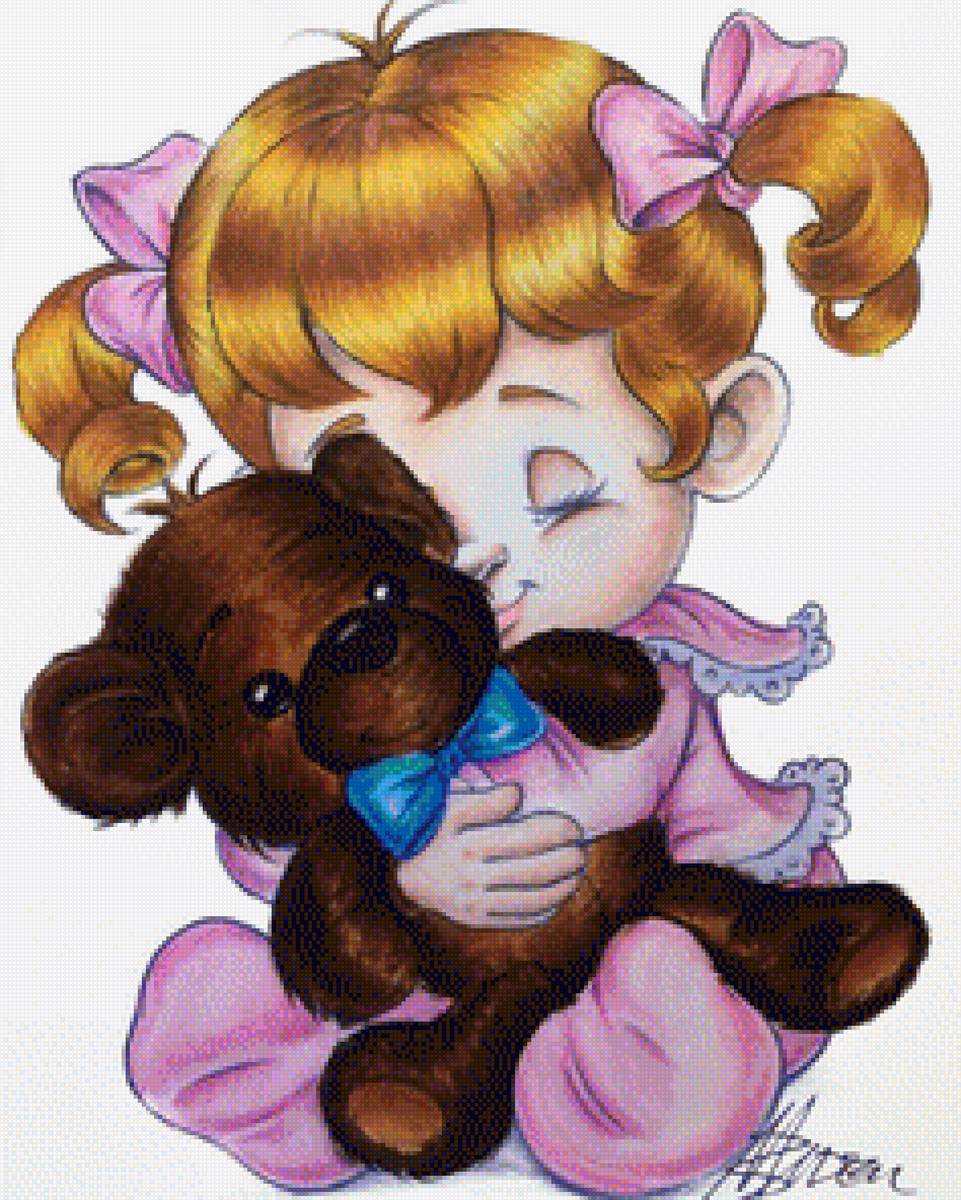 Девочка с мишкой - игрушка, детское, девочка, мишка - предпросмотр