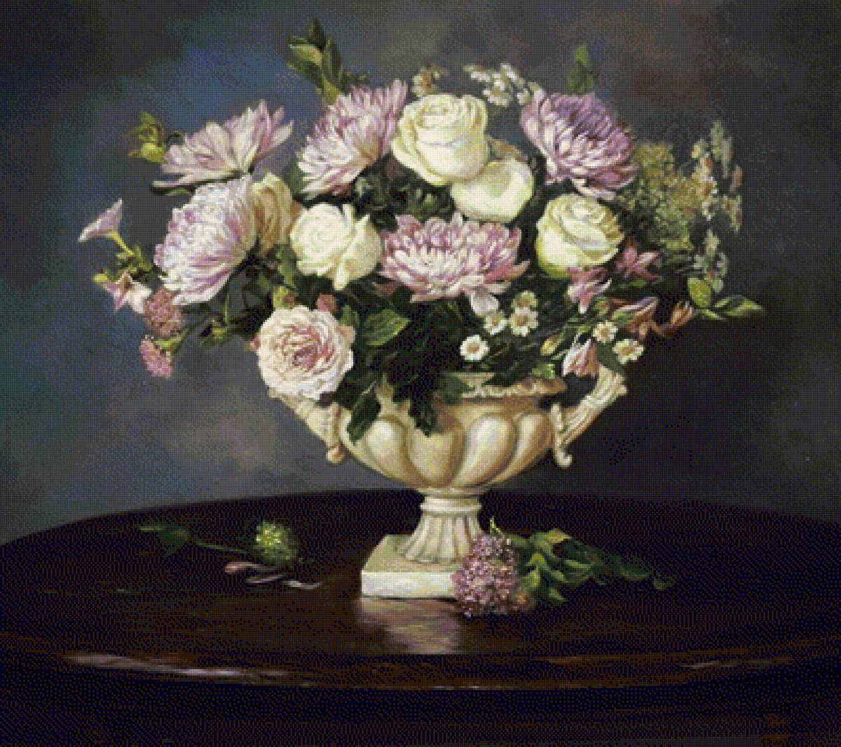 Натюрморт - натюрморт, ваза, цветы, живопись, розы - предпросмотр