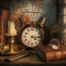 Схема вышивки «Часы, свеча и книга»