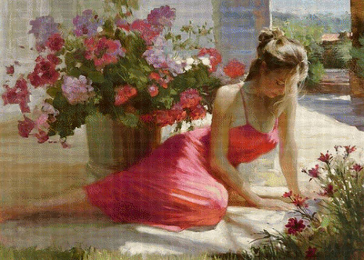 Девушка - девушка, живопись, цветы, женщина - предпросмотр