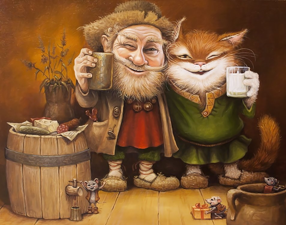 домовой и кот - домовые, сказка, коты, кошки - оригинал