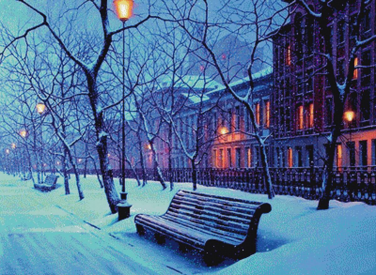 Зимний пейзаж №1 - зима, вечер, город - предпросмотр