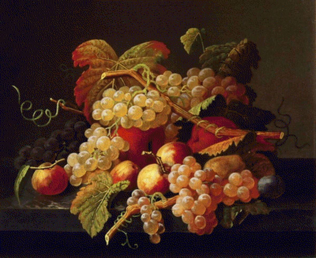 Натюрморт - фрукты, виноград, живопись, натюрморт, персики - предпросмотр