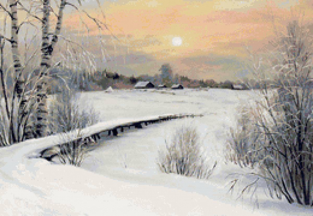 Худ. Курицын  Сергей - пейзаж зима, снег, деревня, природа - предпросмотр