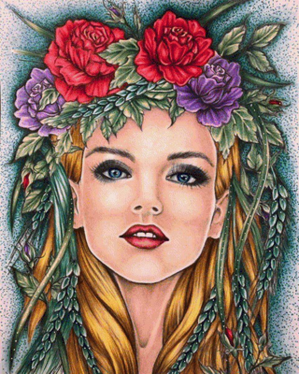 Девушка - девушка, портрет, art, цветы - предпросмотр