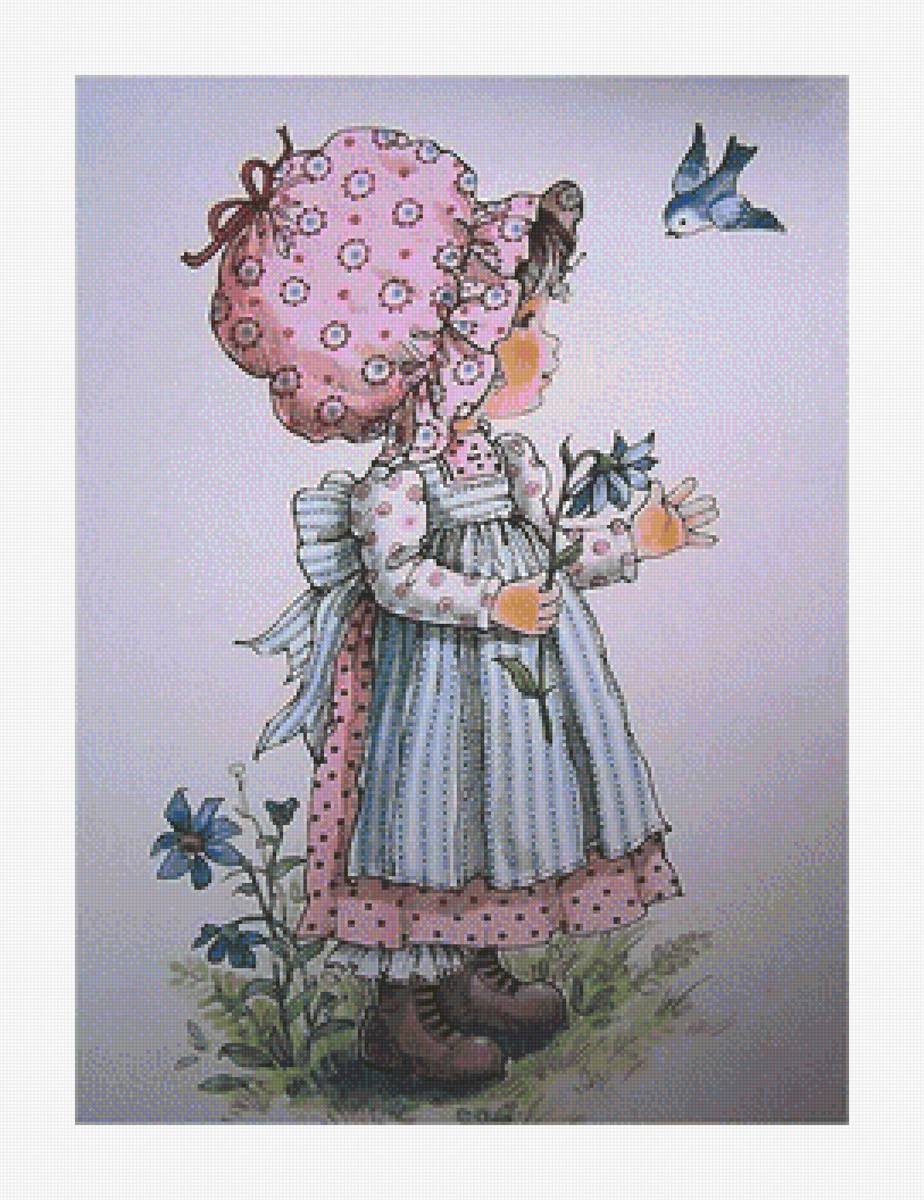 NIÑA FLOR Y PAJARITO SK - 271 x 350 cruces - предпросмотр