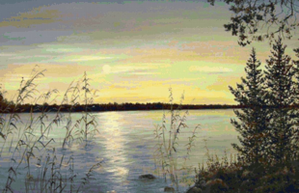 Худ. Покушева Е.В. - река, вечер, пейзаж, лето - предпросмотр