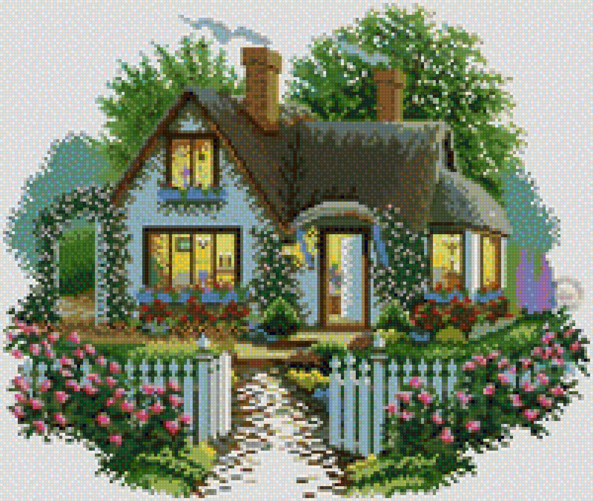 вечерний домик - здания, домики - предпросмотр