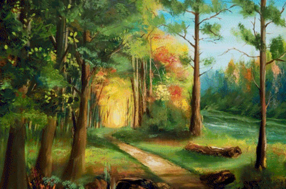 Пейзаж - лес, живопись, пейзаж, деревья, природа - предпросмотр