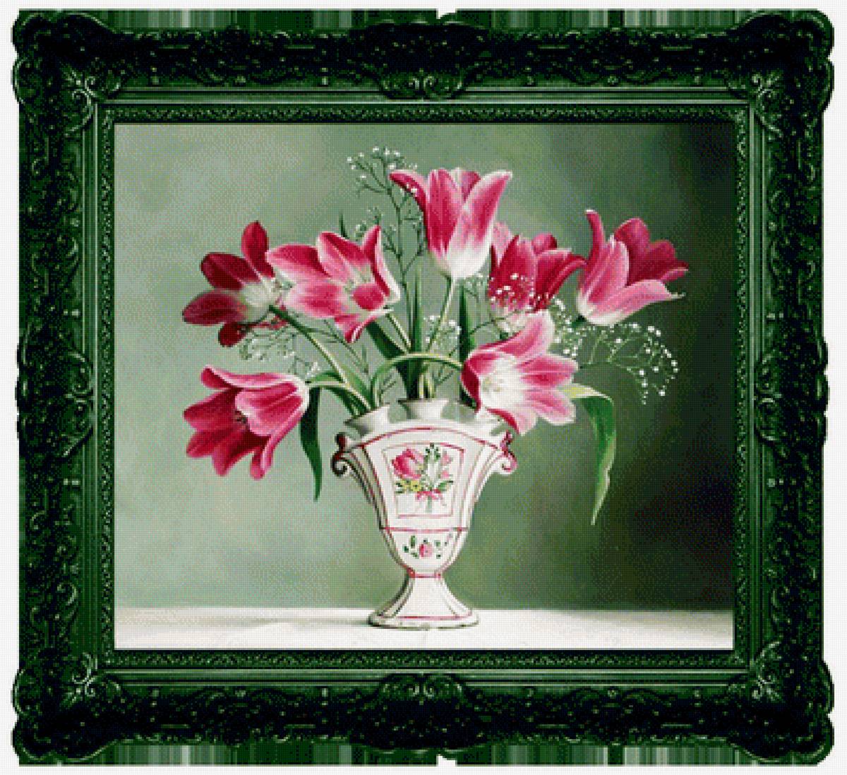 тюльпаны - натюрморт, тюльпаны, цветы, картина - предпросмотр