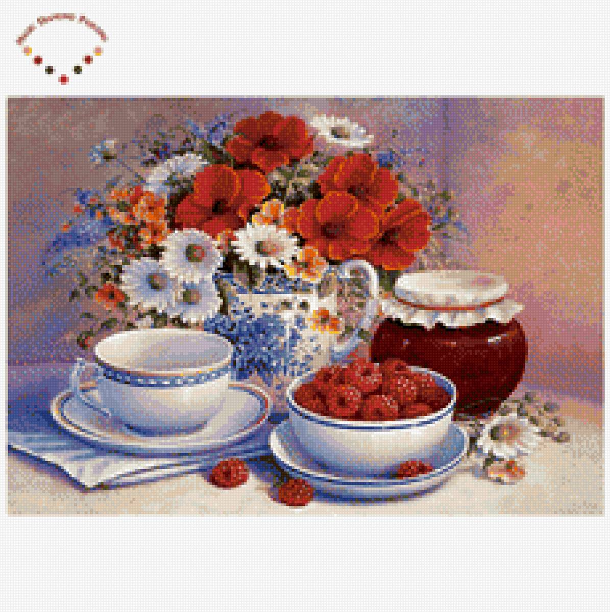 натюрмортс вареньем - ягоды, цветы, натюрморт, ваза - предпросмотр