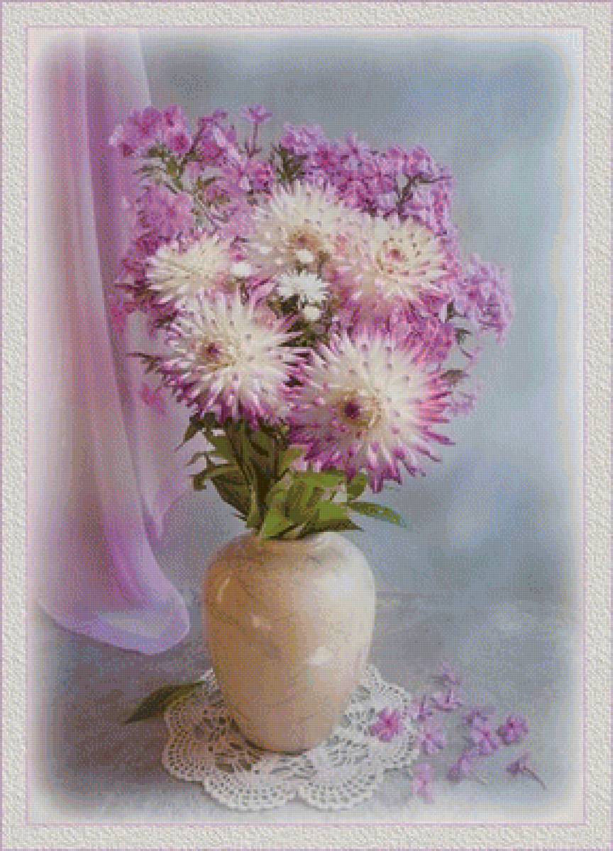 георгины - цветы, букет, натюрморт, картина - предпросмотр