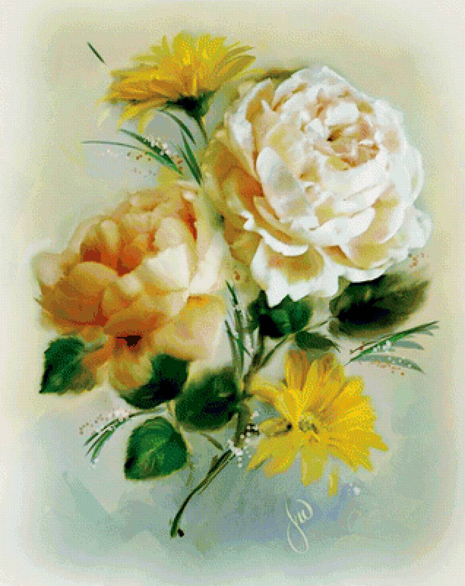 желтый букет - розы, цветы, картина, букет - предпросмотр