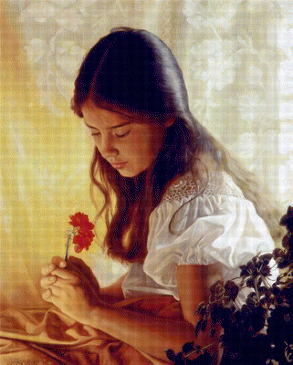 Девушка - цветы, портрет, девушка, живопись - предпросмотр