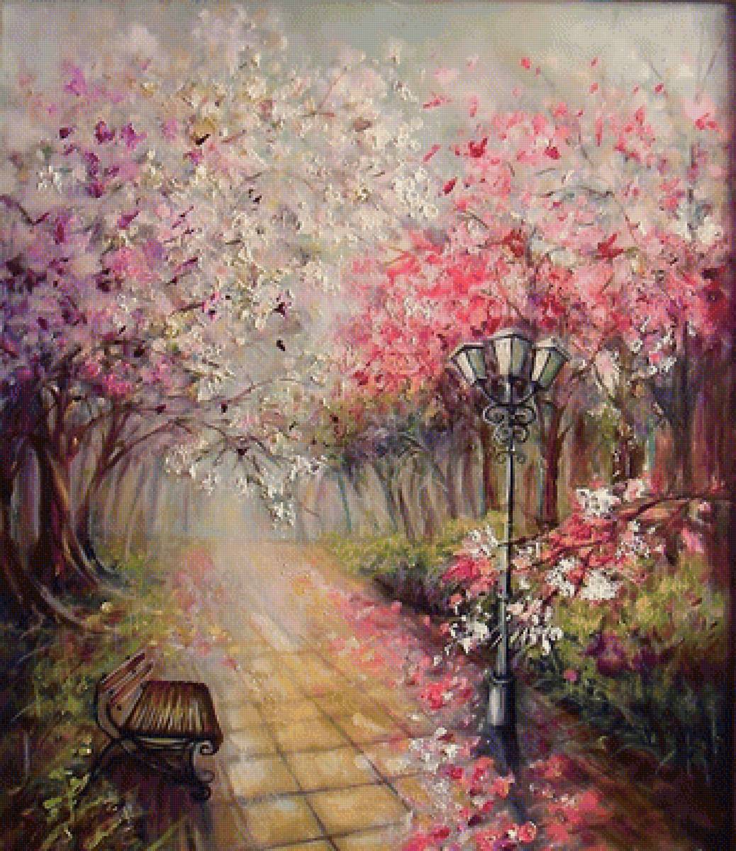 ПАРК - фонарь, весна, цветение - предпросмотр