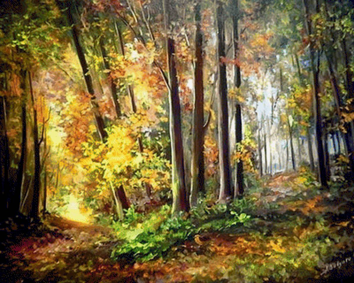 Пейзаж - пейзаж, деревья, лес, природа, живопись - предпросмотр