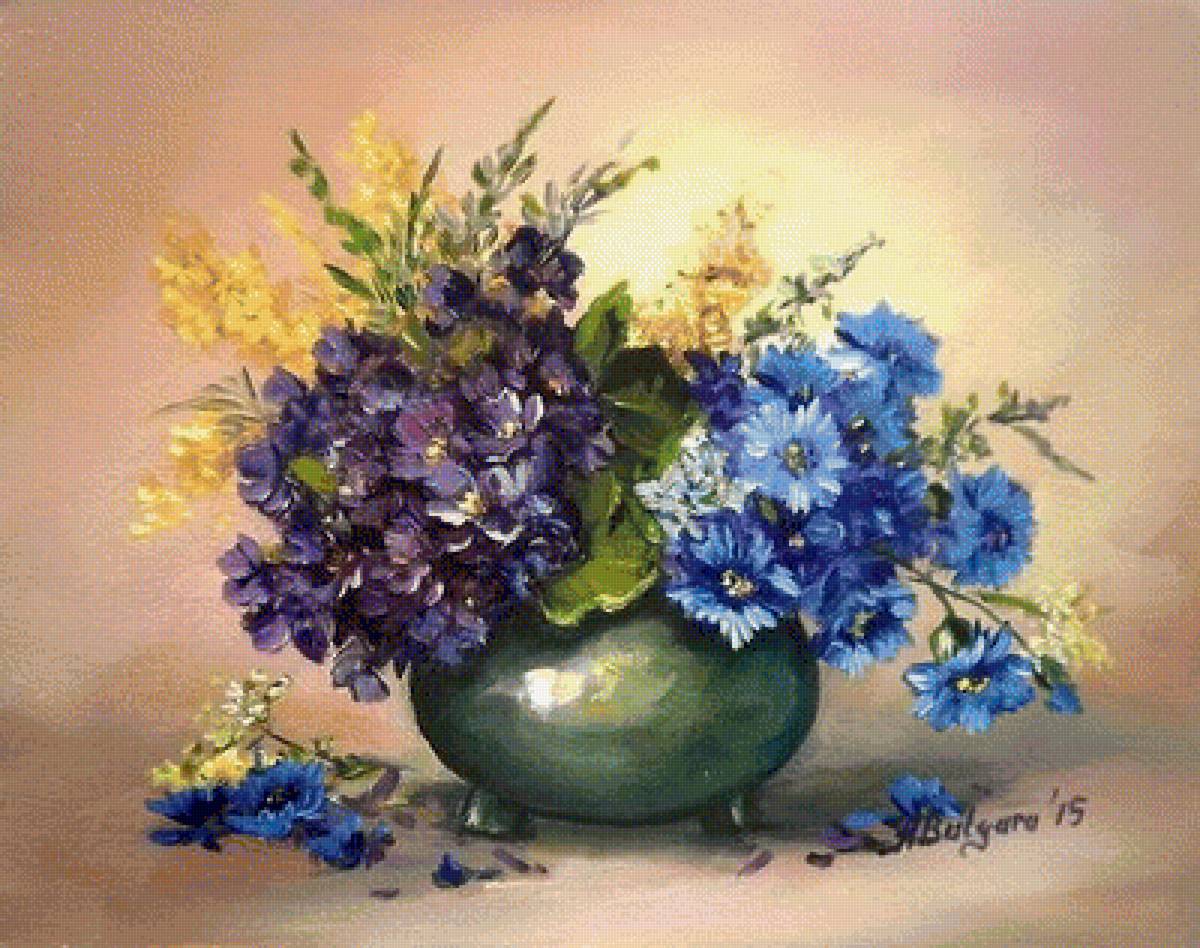 Натюрморт - натюрморт, цветы, васильки, живопись, букет - предпросмотр