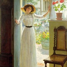 Схема вышивки «Девушка у двери. По картине Уильяма Генри Маргетсона»