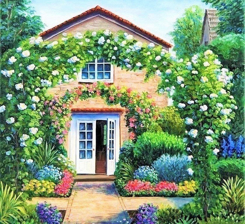 Дом в красивом саду - сад, лето, цветы, дом - оригинал