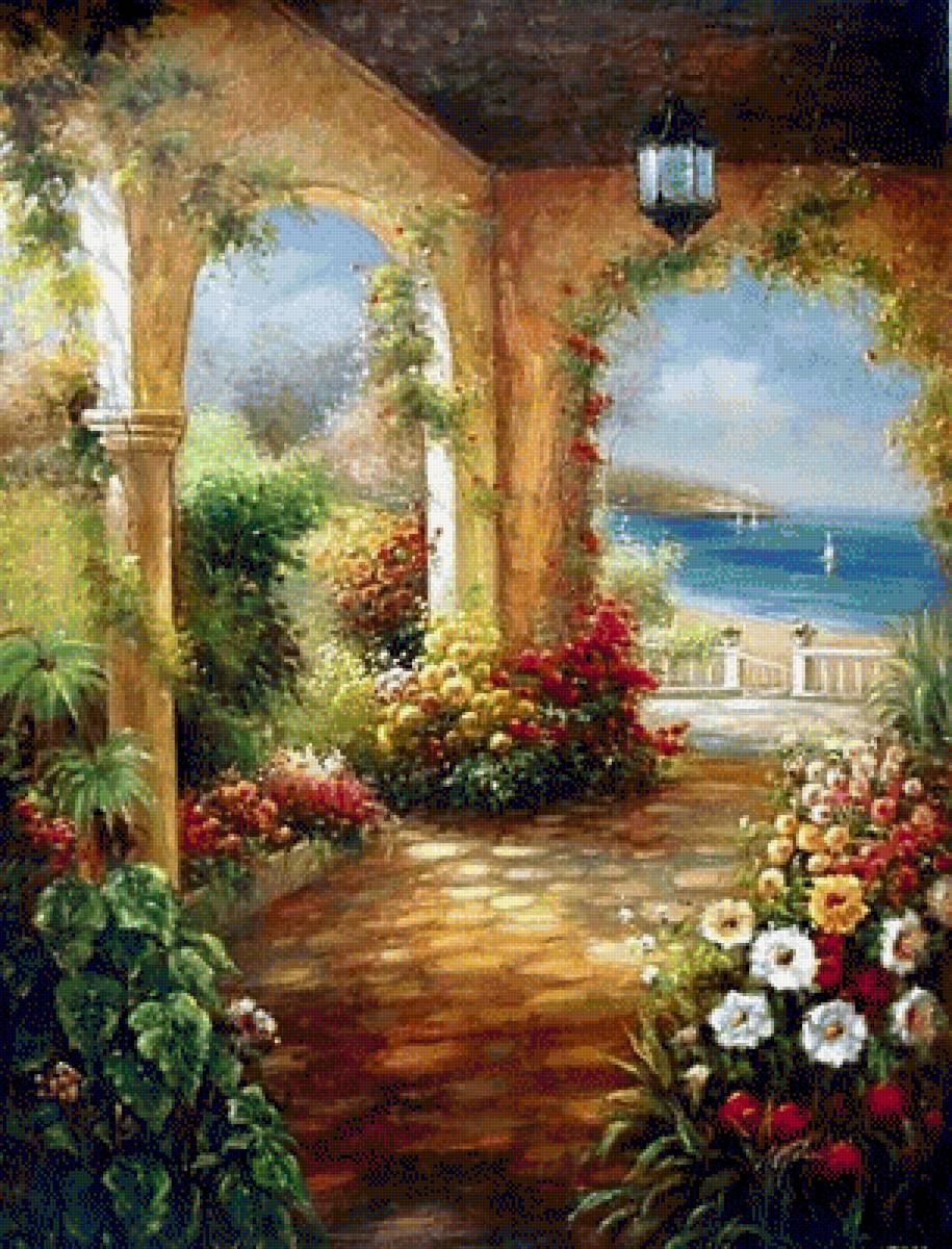 Пейзаж - пейзаж, живопись, море, цветы - предпросмотр