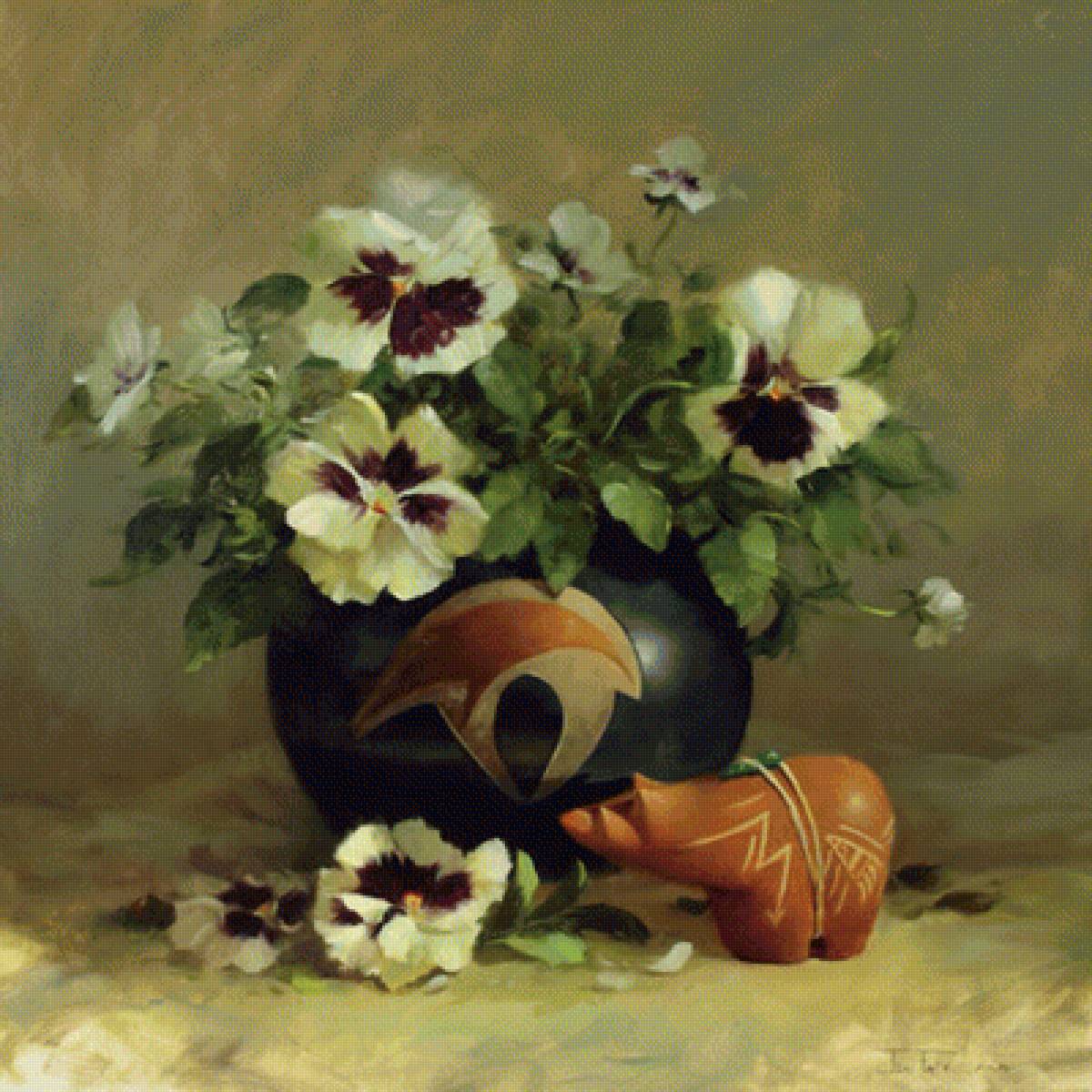 Анютины глазки - стол, ваза, цветы, букет, анютины глазки - предпросмотр