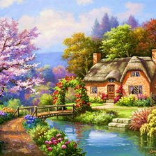 Схема вышивки «Домик у реки»