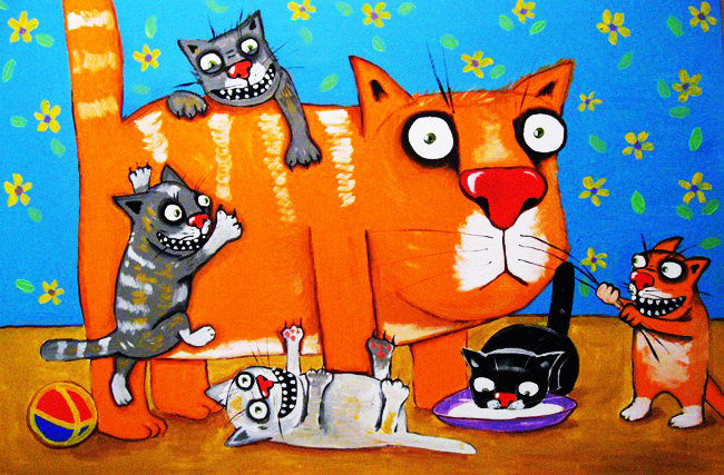 Мама ушла в театр - котики, коты, веселые картинки - оригинал