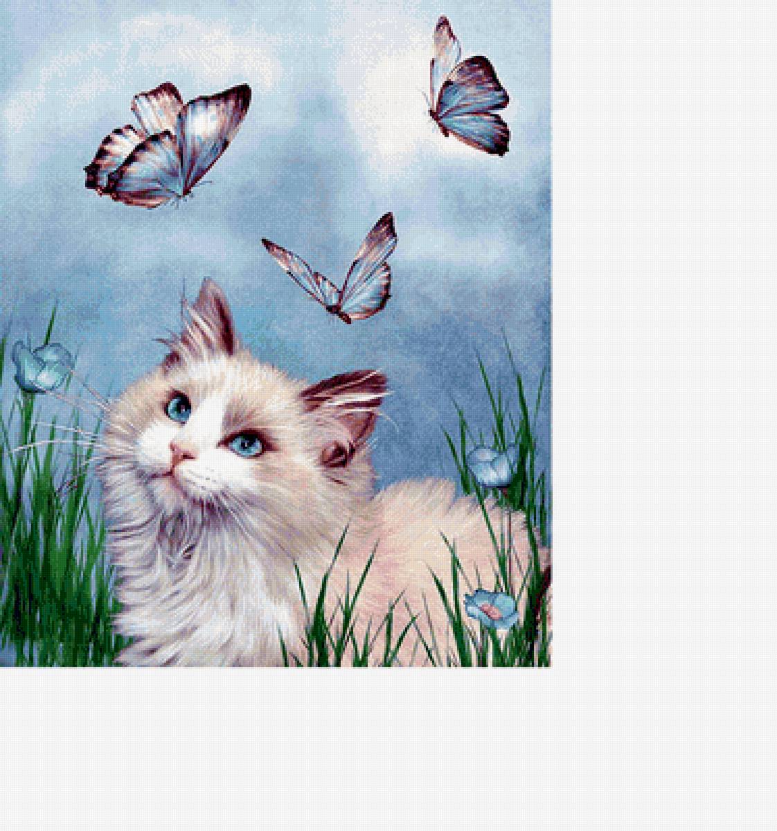 кот в траве - коты, цветы, бабочки - предпросмотр