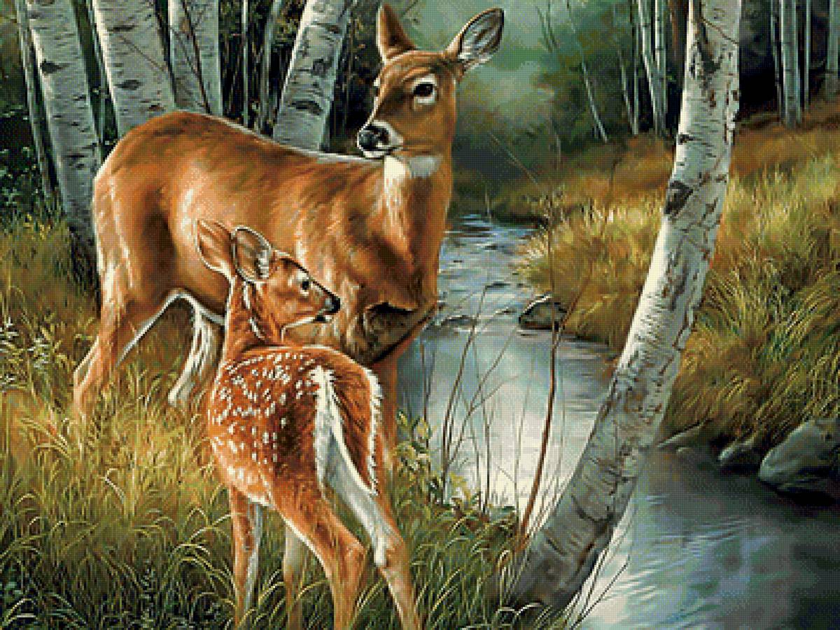 Серия "Животные". - пейзаж, животные, олени - предпросмотр