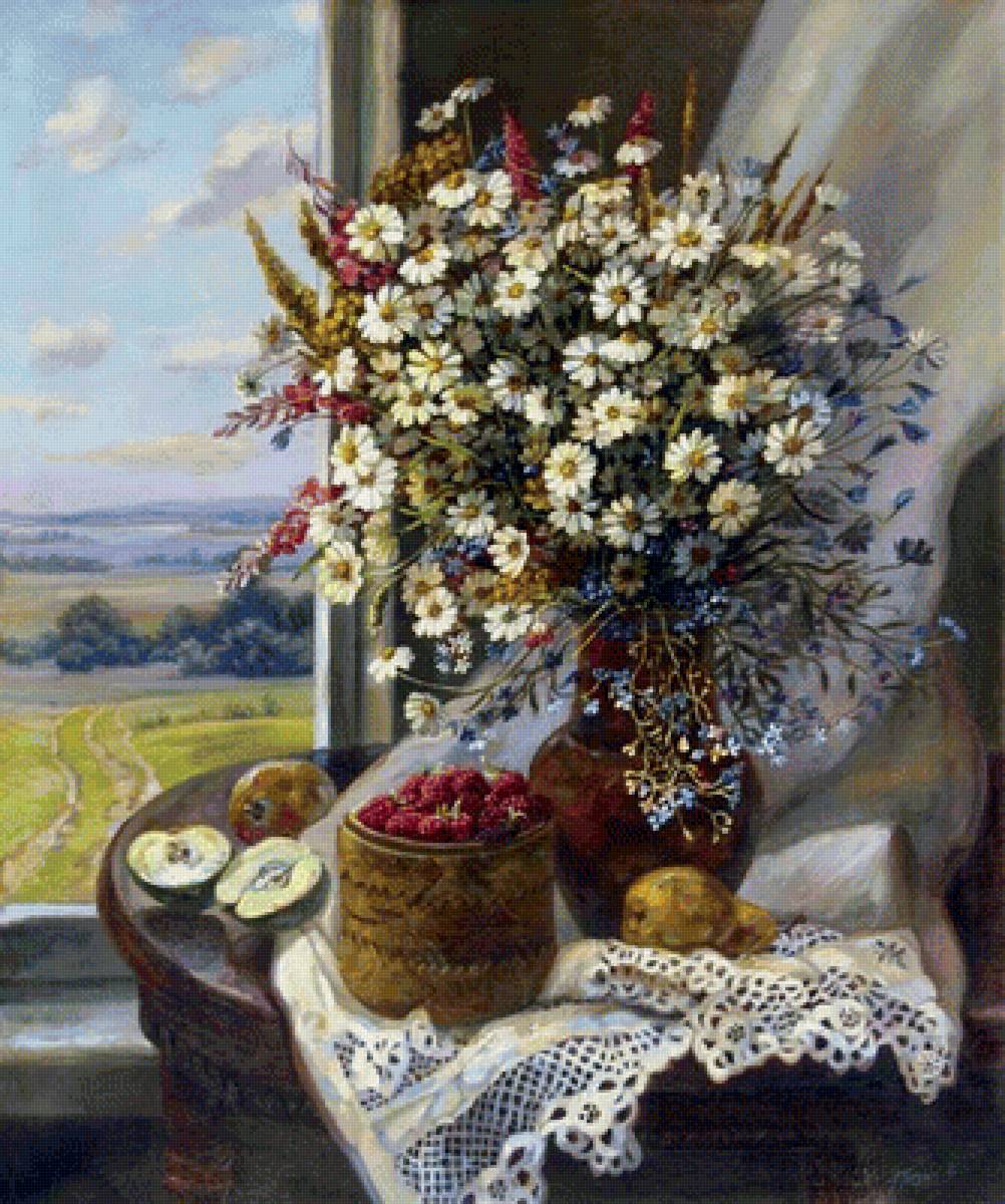 У окна - ваза, цветы, окно, букет - предпросмотр