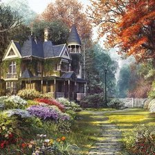 Схема вышивки «природа пейзаж дом»